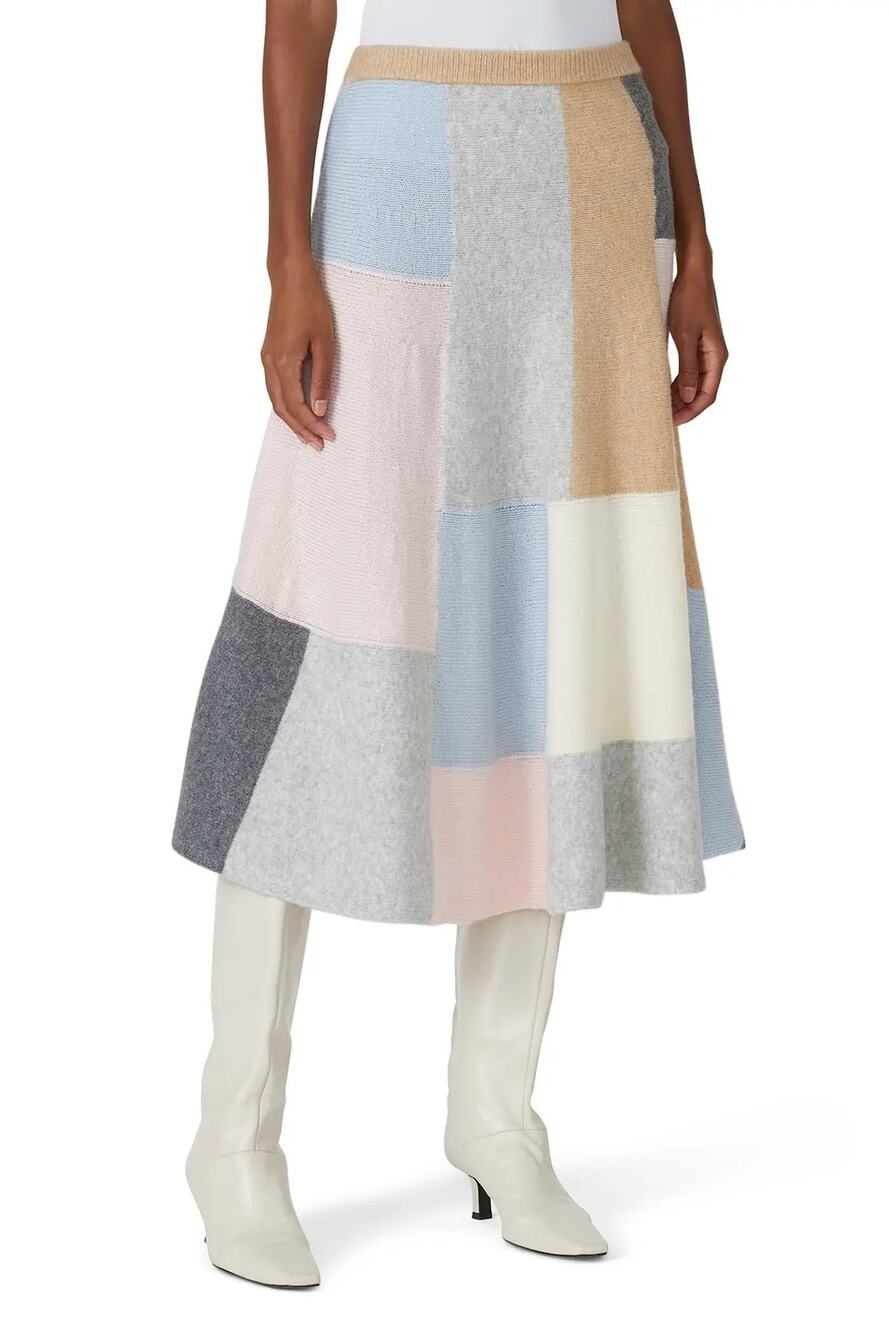 Adam Lippes Women's XS Patchwork Wool Blend Knit Circle Skirt Quiet Luxury S3-7